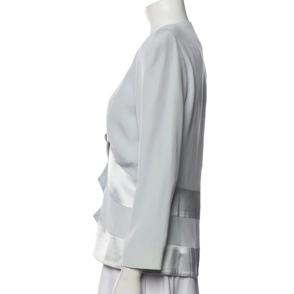 Della Roufogali Blue Gray Blazer with Satin Accents Decorative Buttons Size 8 - Picture 5 of 7